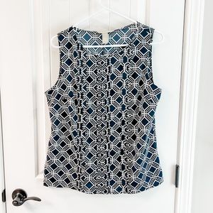 Banana Republic Navy and White Geometric Tank Top Size Large